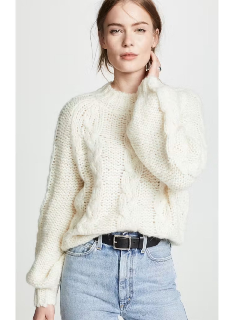 Anine Bing Ali Cream Cable Knit Turtleneck Sweater
